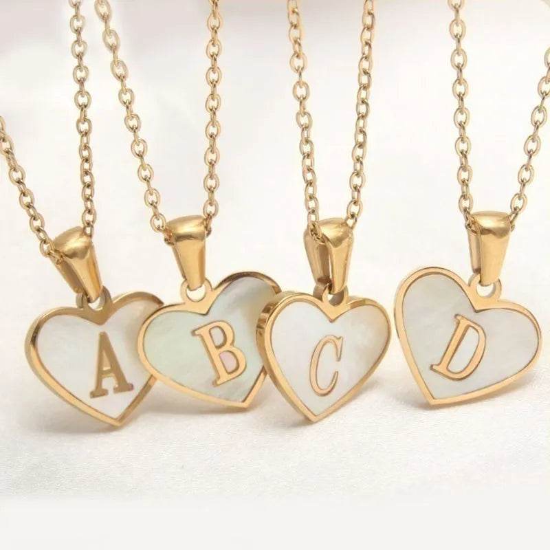 26 Letter Heart-shaped Necklace White Shell Love Clavicle Chain Fashion Personalized Necklace For Women Jewelry Valentine's Day - Velora