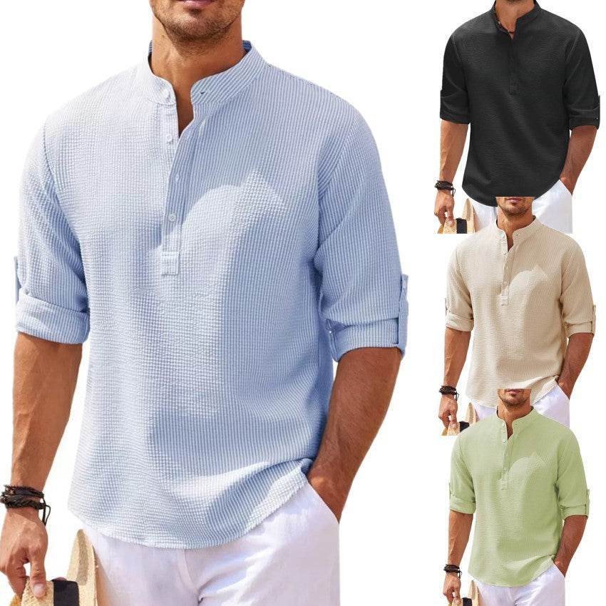Stand Collar Button Shirt Summer Pineapple Texture Shirt Casual Top Men's Clothing - Velora