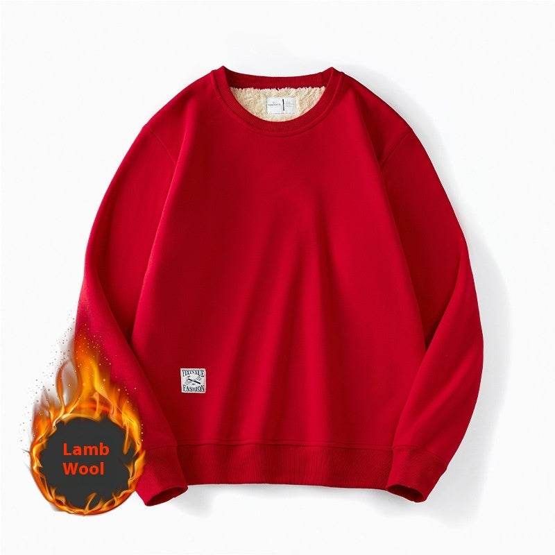 Winter Fleece Sweatshirt Warm Round Neck Pullover Top For Men Solid Color Sweater Boys Teenagers Clothing - Velora