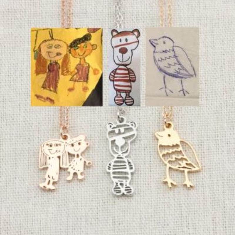 Custom Kids Drawing Painting Necklace Stainless Stee Personalized Children Artwork Pendant For Kids Mom Family Jewelry Gifts - Velora