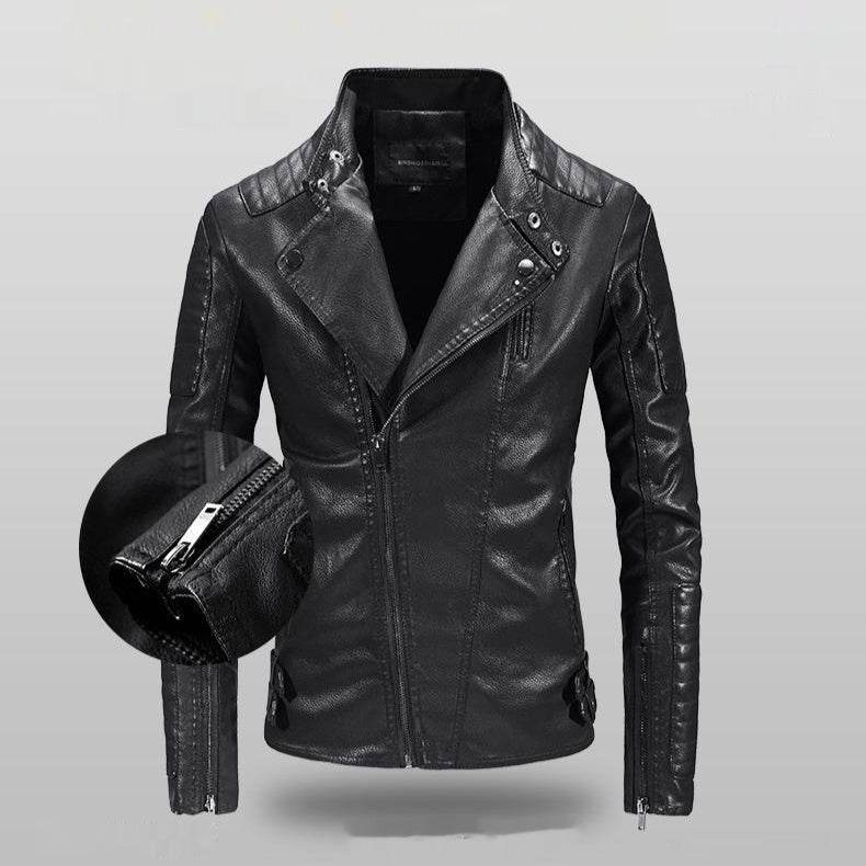 Trendy Leather Jacket Men's Fleece-lined PU Jacket - Velora