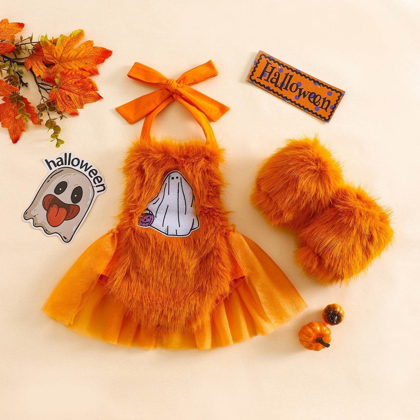 Halloween Children's Clothing Plush Girls' Cute Crawling Suit Two-piece Set - Velora