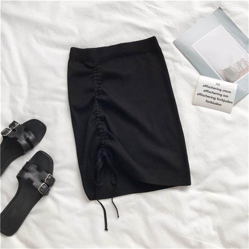 Hot Girl Hip Skirt Design High Waist With Straps Stretch Knitted Women's Mini Drawstring Split Skirt - Velora