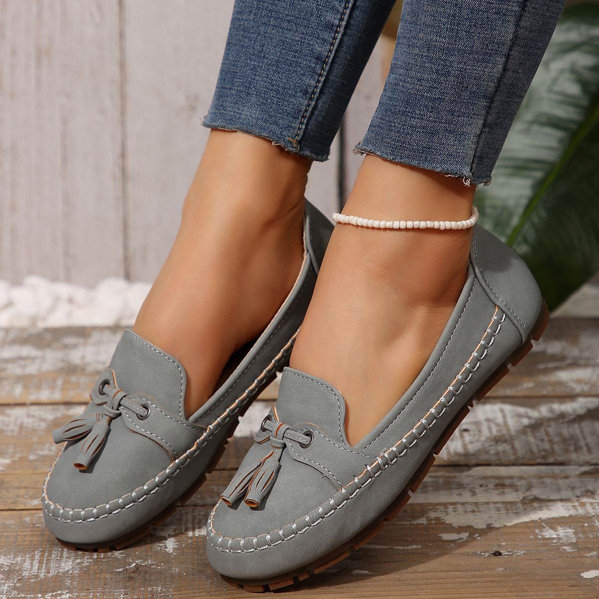 Women's Round Head Loafers Fashion Non-slip Soft Comfortable Flats Shoes - Velora