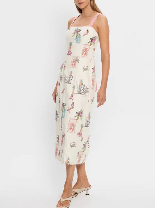 Printed Square Neck Midi Cami Dress - Velora
