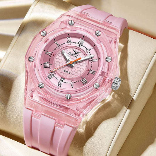Fashion Neutral Transparent Case Silicone Band Waterproof Quartz Watch - Velora