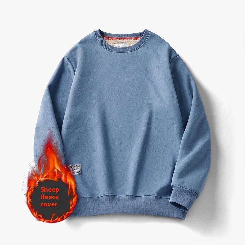 Winter Fleece Sweatshirt Warm Round Neck Pullover Top For Men Solid Color Sweater Boys Teenagers Clothing - Velora
