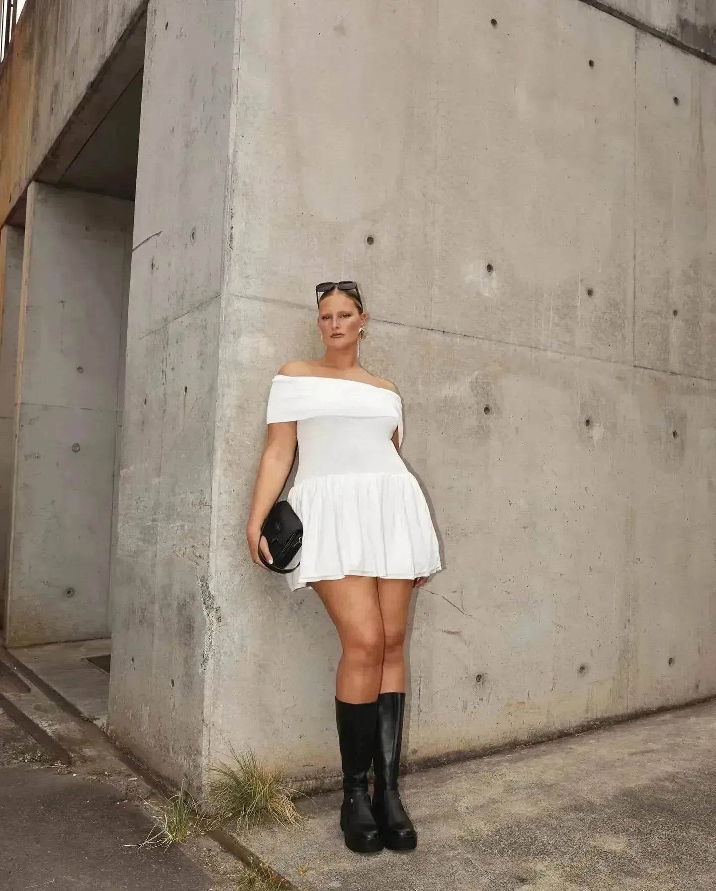 European And American Women Style Beach Holiday Party Cocktail Off Shoulder Mini Skater Dress for Ladies - Velora