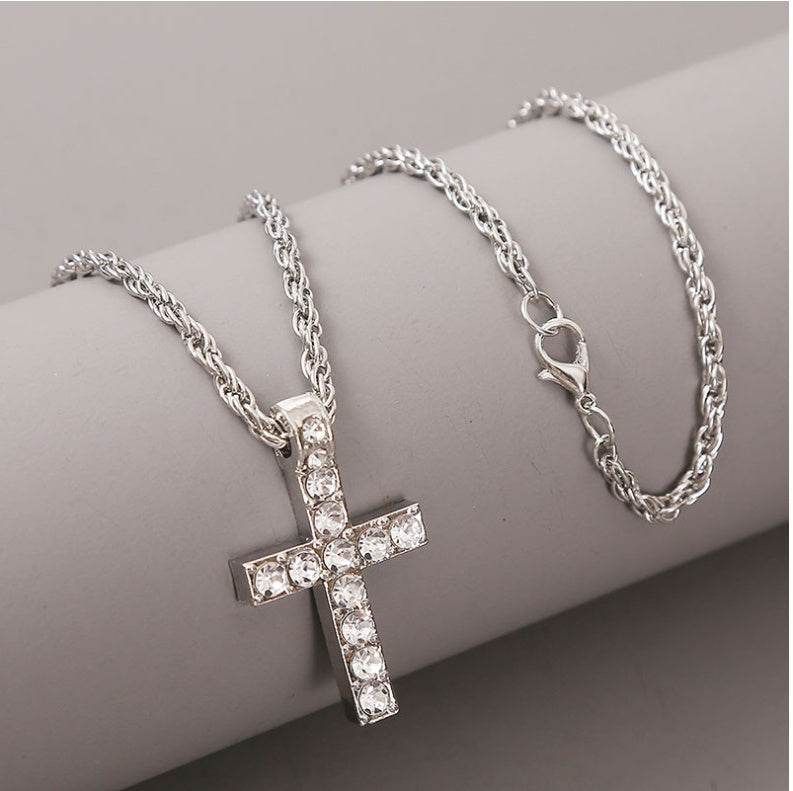 Cross Pendant Necklaces For Women Men Punk Hiphop Rope Chain On Neck Rapper Jewelry - Velora