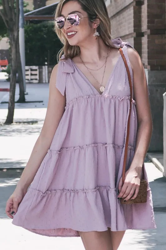 And The Why Polka Dot Textured Layered Flounce Ruffle Dress - Velora