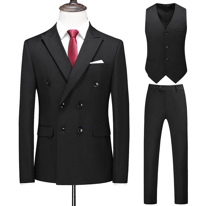 Men's Oversized Double Breasted Solid Color Suit Three Piece Set - Velora