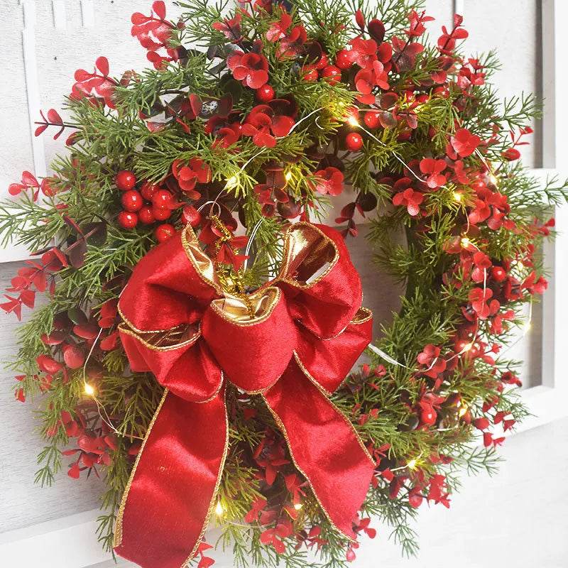 Artifical Cherry Pattern Wreaths Christmas Wreath Red Door Wreath Wall Hanging Garland Ornaments Rattan Circle Wall Decoration - Velora