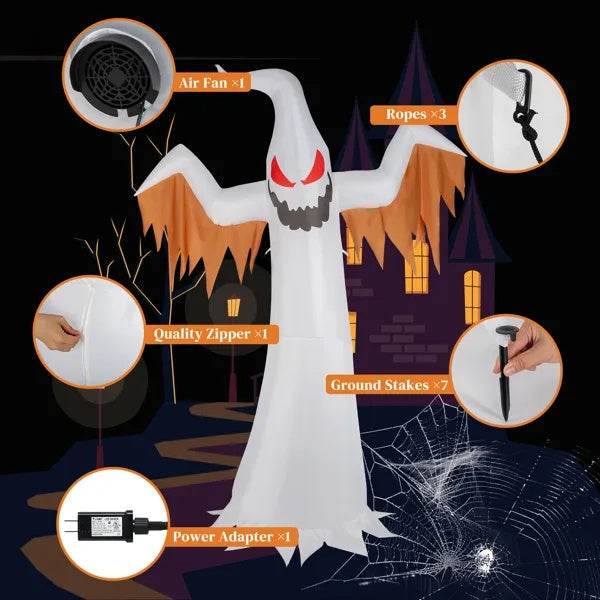 12ft 4pcs LED Lights Giant Scary Ghost Flames And Flashing Red Eyes Inflatable Halloween Decoration - Velora