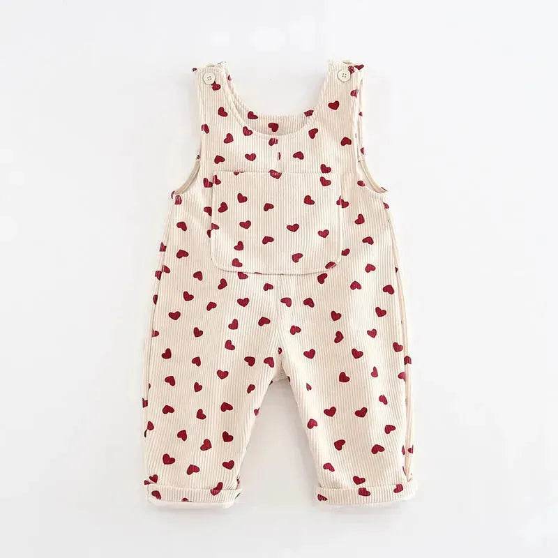 Fashion Girls Heart Printing Corduroy Overalls Baby girl Romper Jumpsuit - Velora