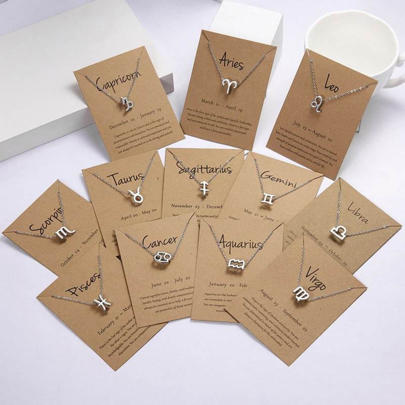 12 Zodiac Sign Necklaces With Gift Card Constellations Pendant Necklace Jewelry - Velora