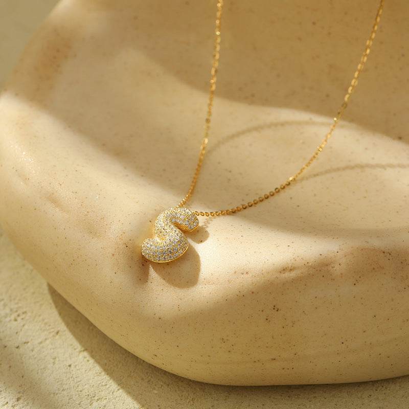 Silver 26 Letter Bubble Necklace For Women Full Diamond - Velora