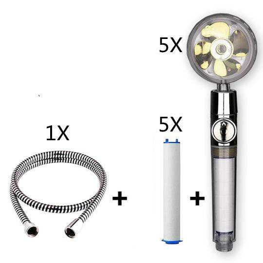 Propeller Driven Shower Head With Stop Button And Cotton Filter Turbocharged High Pressure Handheld Shower Nozzle - Velora