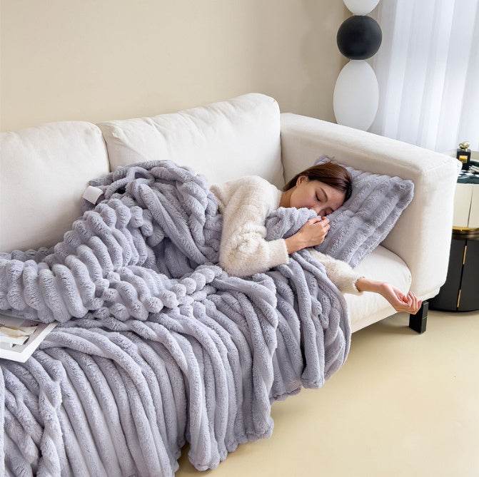 Soft Wind Bubble Velvet Blanket Warm Solid Rabbit Fur Blankets Double-sided Thickening Cover Throw Warm Fur Blanket - Velora