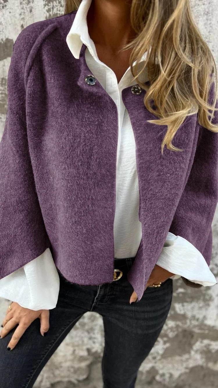 Women's Batwing Sleeve Cardigan Autumn And Winter Loose Short Cashmere Long Sleeve Coat - Velora