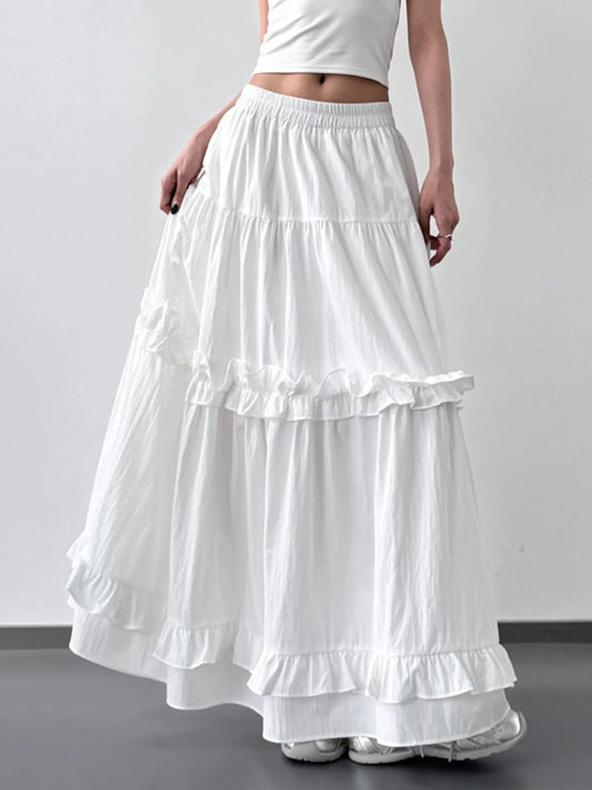 Elastic Waist Ruffle Maxi Skirt - Velora