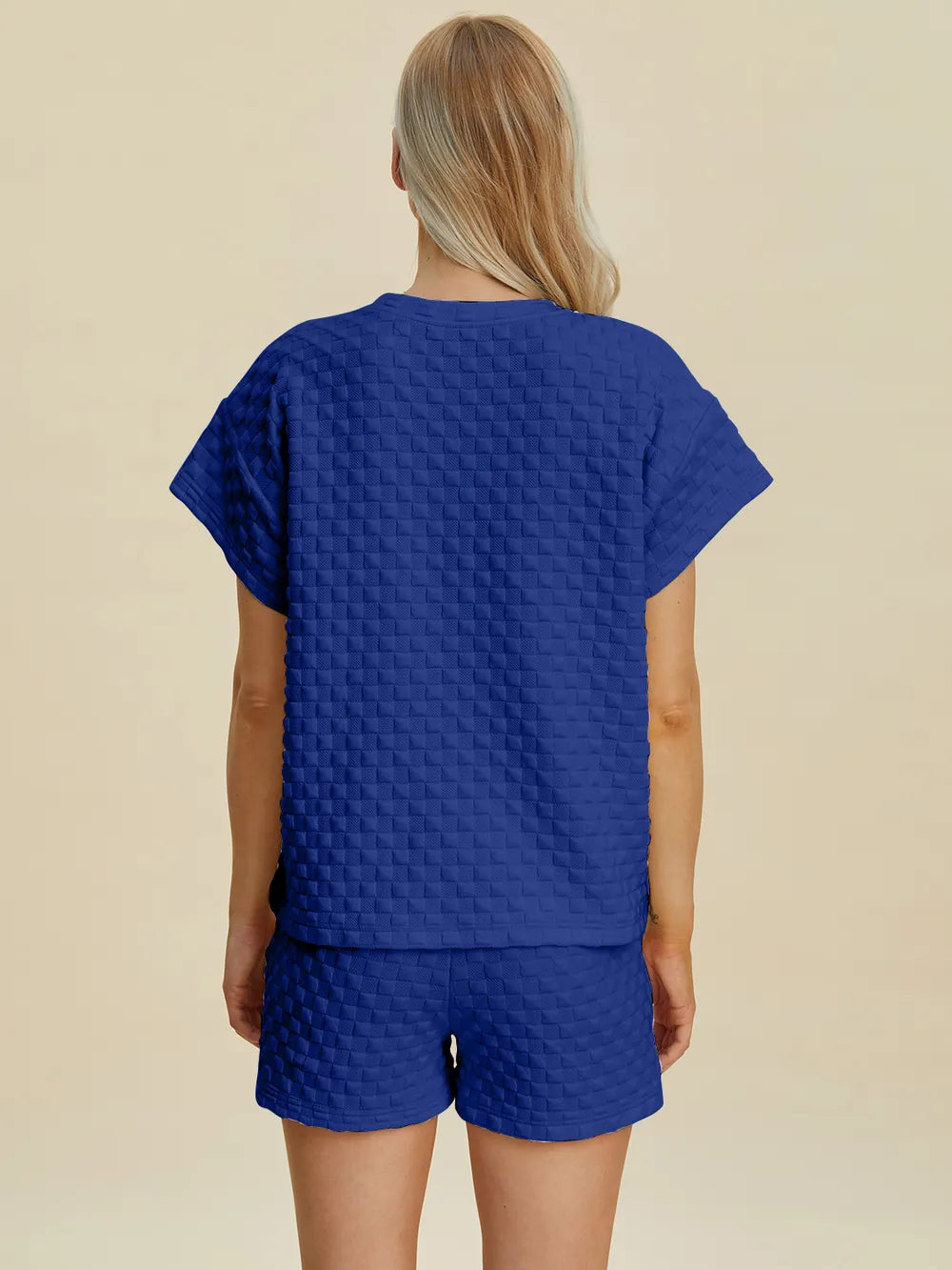 Double Take Full Size Texture T-Shirt and Shorts Set - Velora
