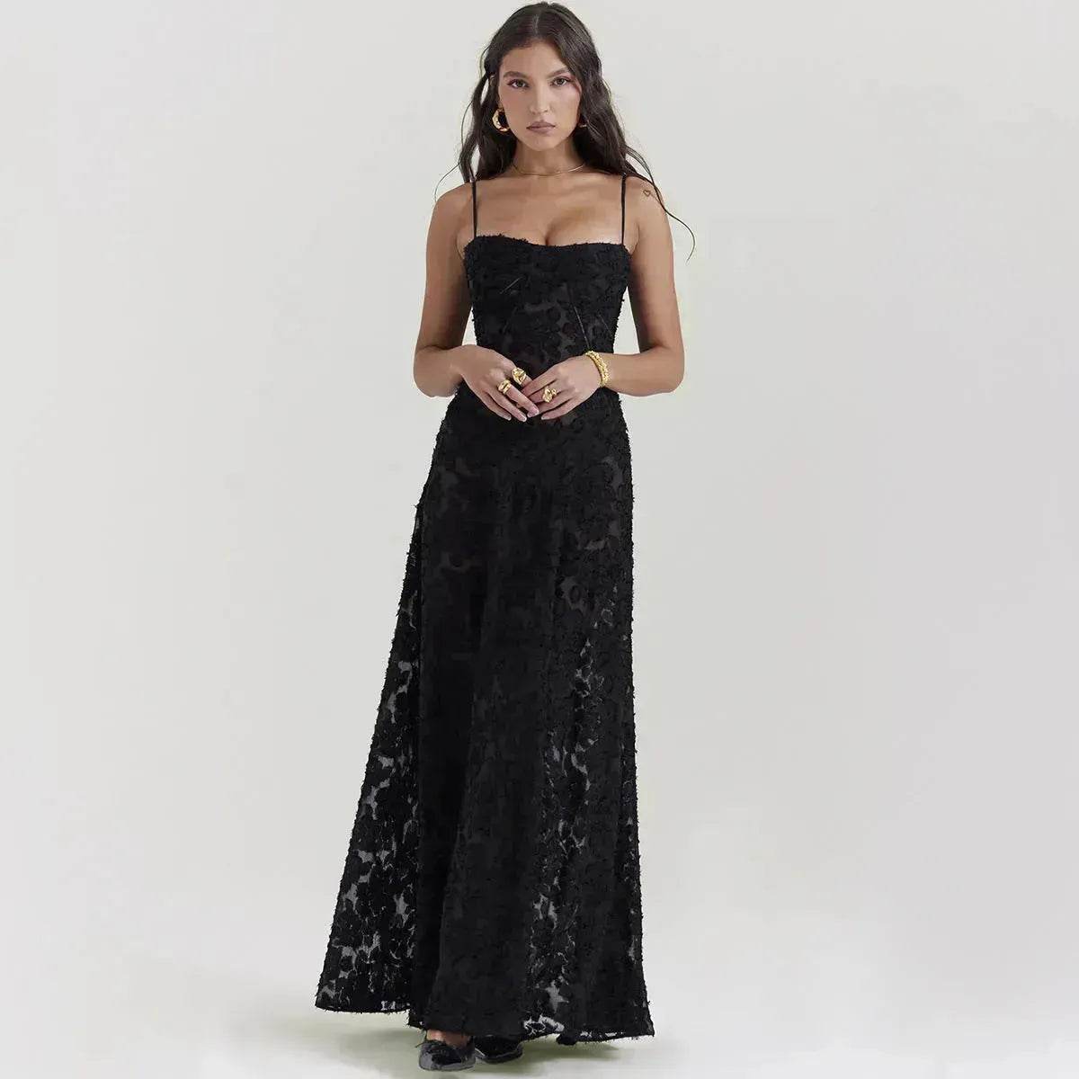 Fashion Suspender Lace Long Dress Summer Strapless Collar Elegant Evening Dresses For Women - Velora