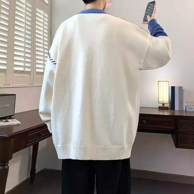 Colorblock Pullover Sweater Winter Fashion Long Sleeve Top Men's Clothing - Velora