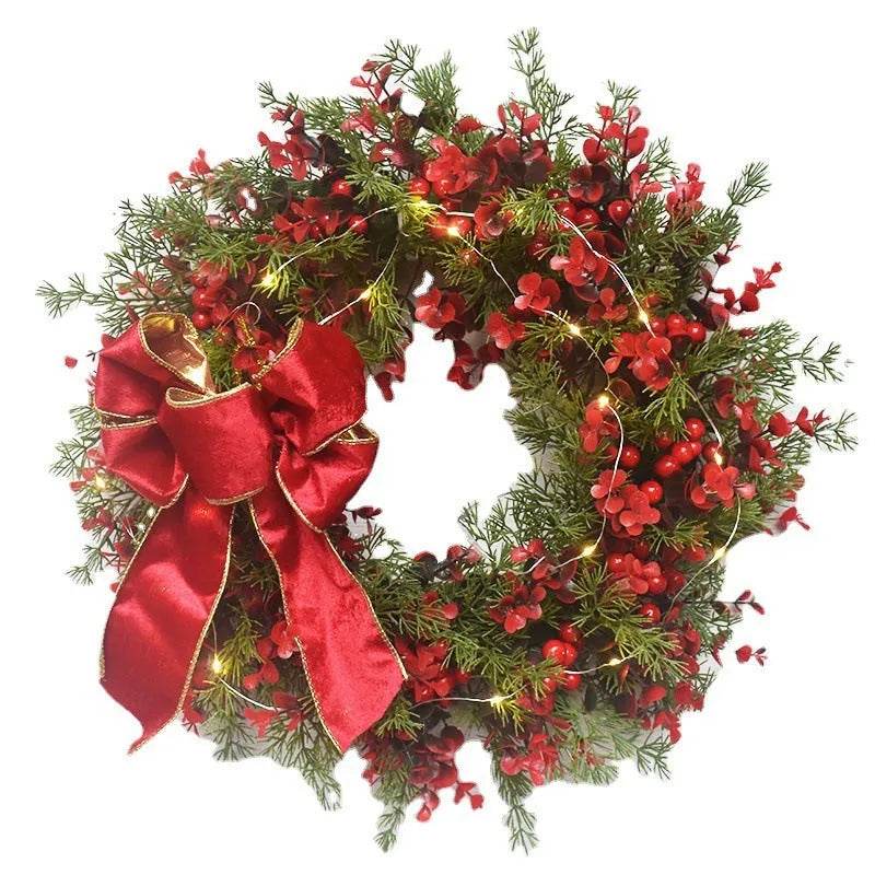 Artifical Cherry Pattern Wreaths Christmas Wreath Red Door Wreath Wall Hanging Garland Ornaments Rattan Circle Wall Decoration - Velora