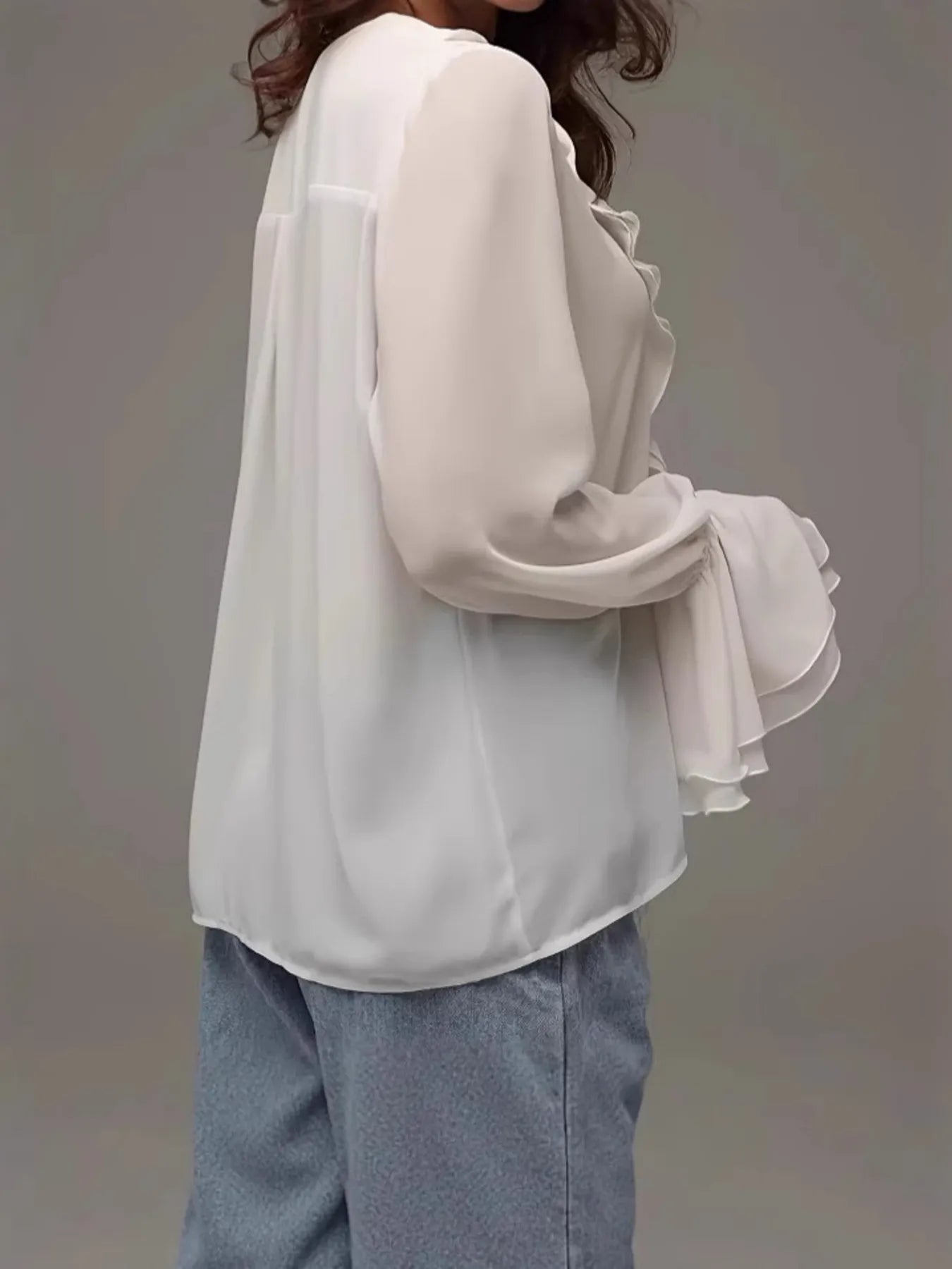 Ruffled V-Neck Flounce Sleeve Blouse - Velora