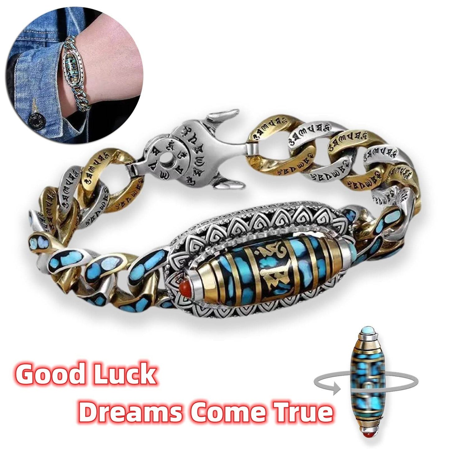 Fashion Jewelry New Men's Bracelet Personality Retro Transfer Rotating Nine Eye Pearl Bracelets High-end Gift - Velora