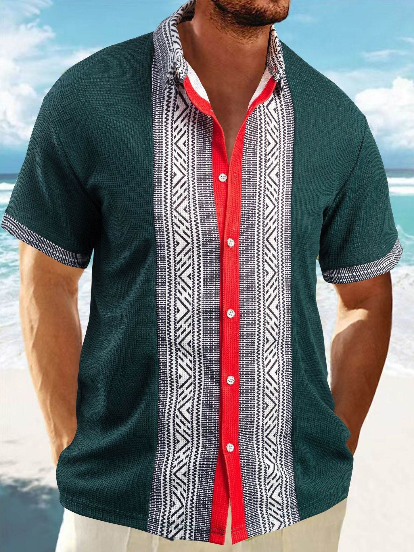 Printed Button Short Sleeve Men - Velora