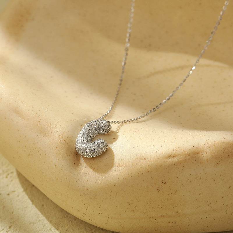 Silver 26 Letter Bubble Necklace For Women Full Diamond - Velora
