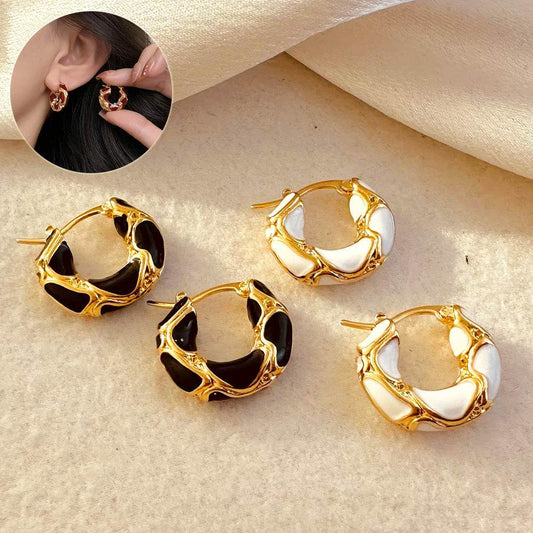 Fashion Jewelry New Trendy Enamel Color Metal Texture Small Hoop Earrings For Women Gold Plated Statement Ear Buckle Creative Jewelry Gifts - Velora