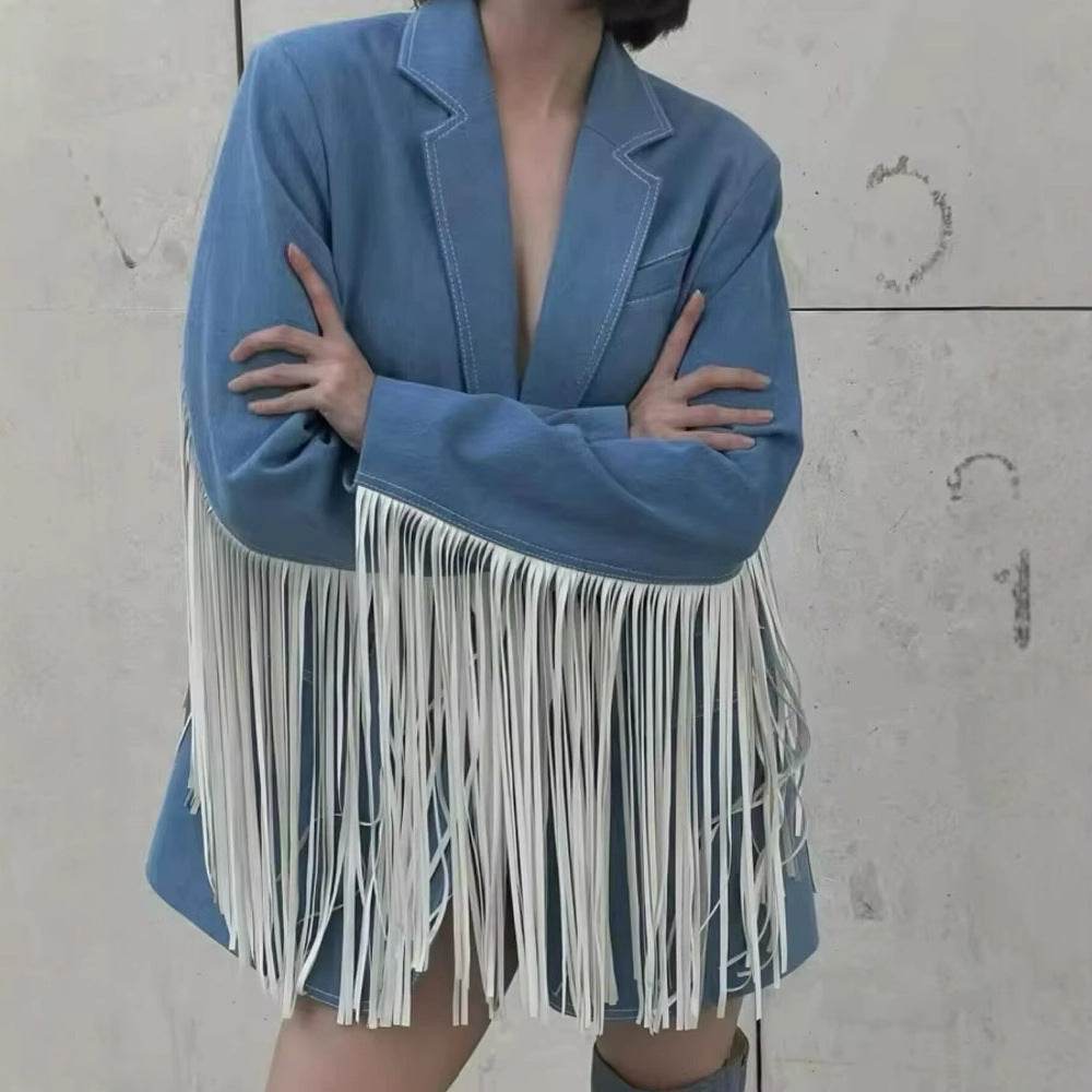 Women's Square Collar Tassel Blazer - Velora