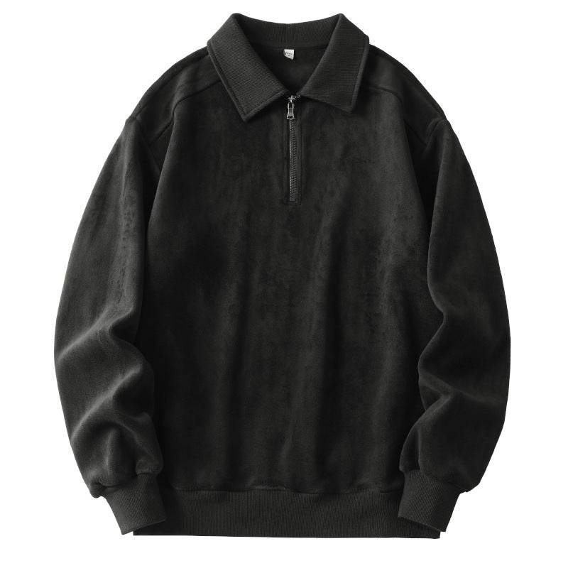 Fashion Lapel Half-zip Sweatshirt Winter Warm Fleece Long Sleeve Top Men's Clothing - Velora