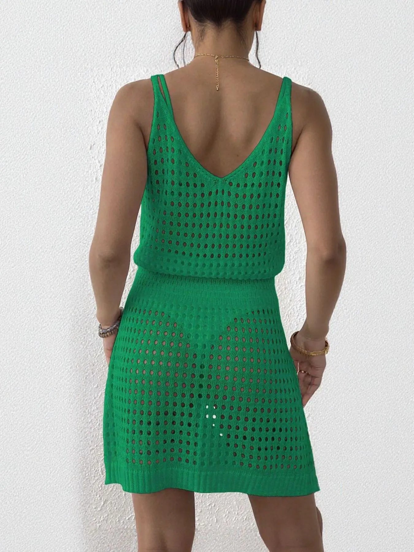 Openwork Sleeveless Knit Cover Up Dress - Velora