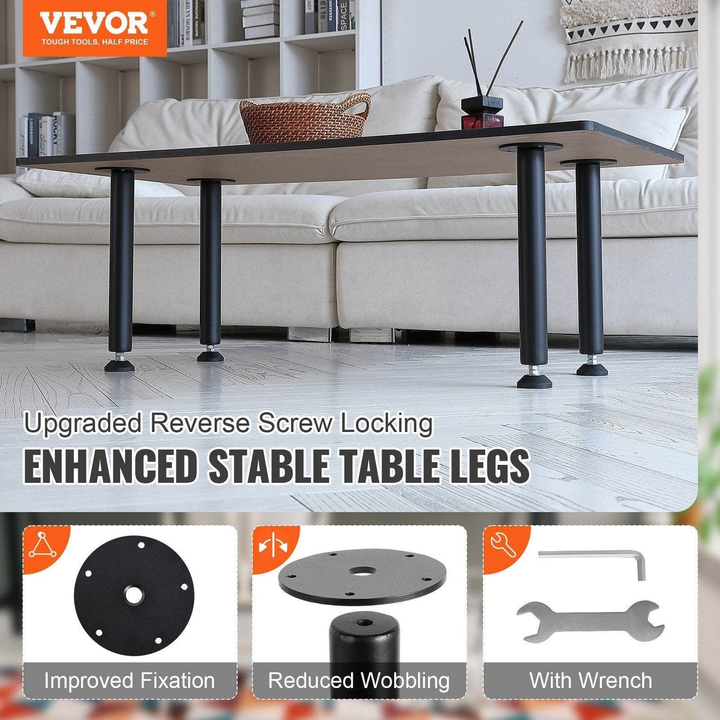 16 Inch Adjustable Desk Legs, Set Of 4 - 1200 Lbs Load Capacity. - Velora