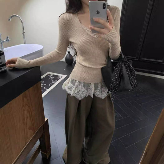 V-neck Socialite Style Beautiful Lace Small Sling - Velora