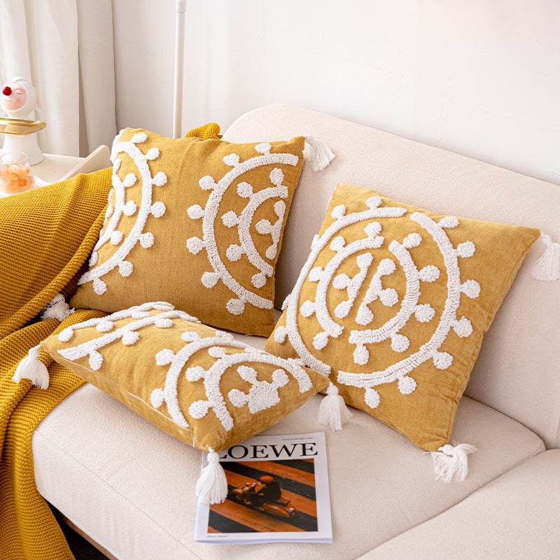 Handmade Embroidery Velvet Embroidery Pillow Cover Craft Cushion Hotel Homestay Tassel Pillow Bedside - Velora