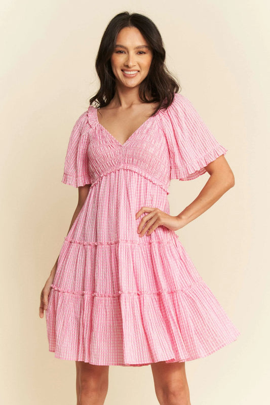 Davi & Dani Jacquard Checker Smocking Tiered Dress - Velora