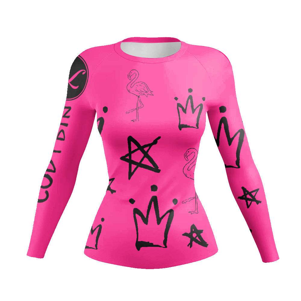 Printed Slim Fit Long Sleeve Workout Tops for Women - Velora