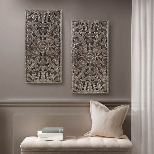 Distressed Carved Wood 2-piece Wall Decor Set - Velora