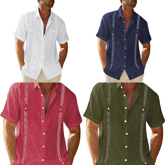 Men's Casual Guayabera Cuban Shirt Outdoor Casual Short Sleeve Printed Clothing Sports Fashion Streetwear Designer - Velora