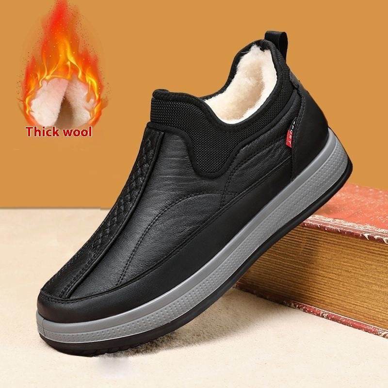 Winter Warm Fleece Snow Boots Round-toed Platform Ankle Boot Fashion Simple Non-slip Flat Cotton Shoes Men - Velora