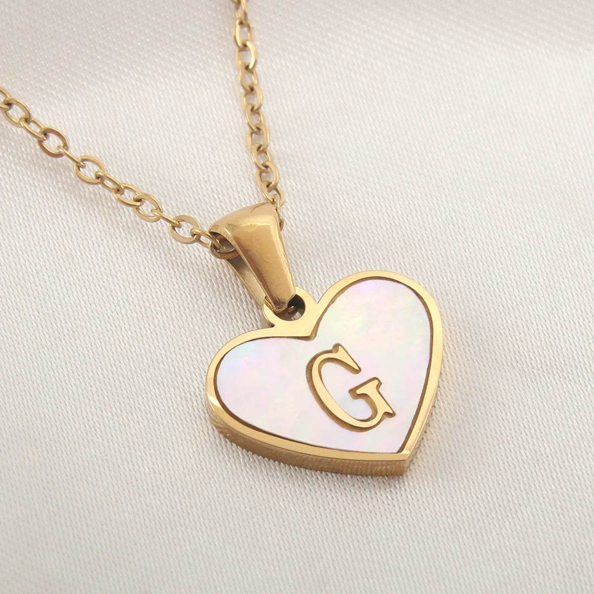 26 Letter Heart-shaped Necklace White Shell Love Clavicle Chain Fashion Personalized Necklace For Women Jewelry Valentine's Day - Velora