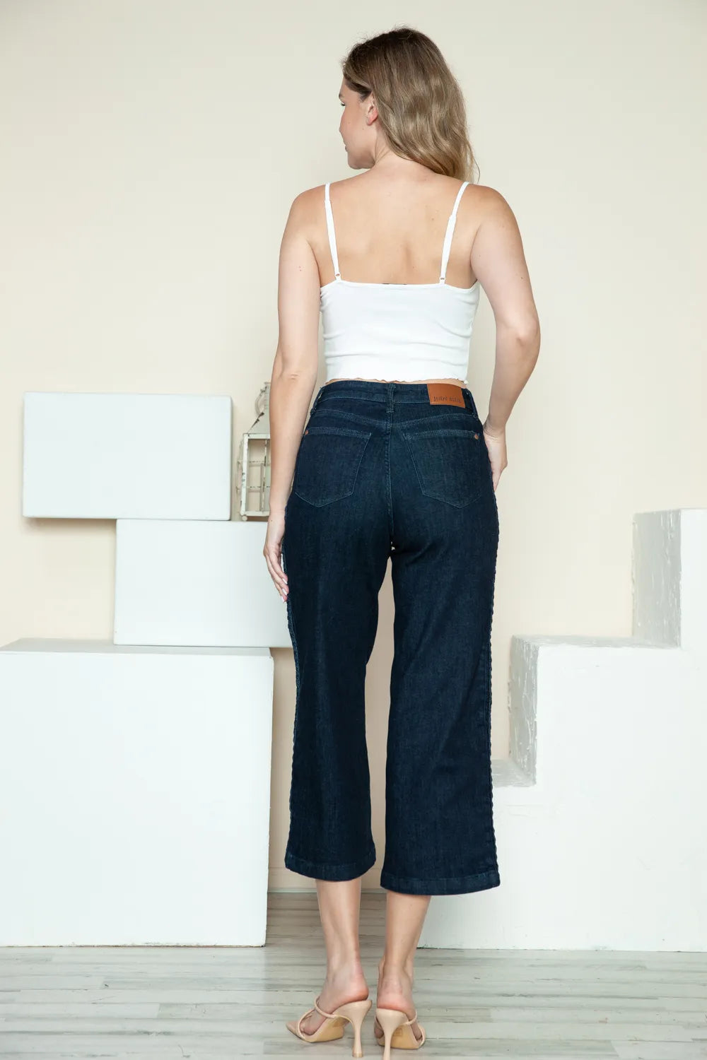 Judy Blue Full Size Side Seam Braid Detail Crop Wide Leg Jeans - Velora