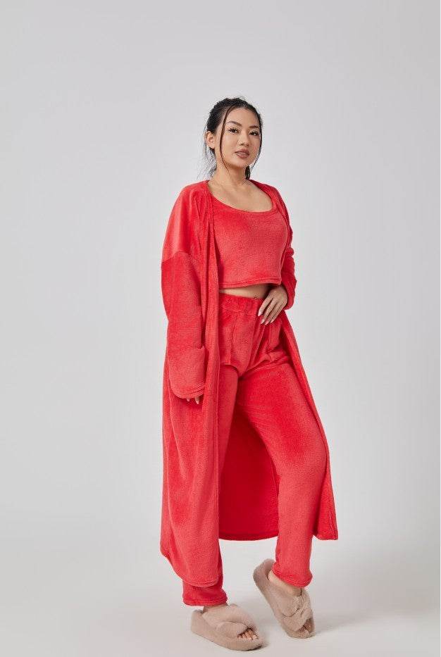 Cozy Pajama Set, 3 Piece Lounge Set, Cute Loungewear, Warm Suit Sets, Matching Set, Lounge Set, 3 Piece Pant Sets, Women Winter Dress - Velora