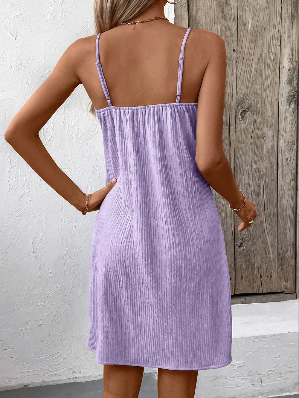Ivy Lane Textured V-Neck Sleeveless Mini Cami Dress - Velora