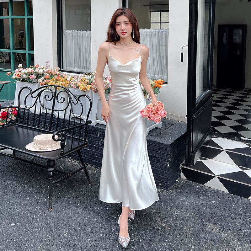 Acetate Strap Fairy Satin Sleeveless Dress Formal Dress - Velora