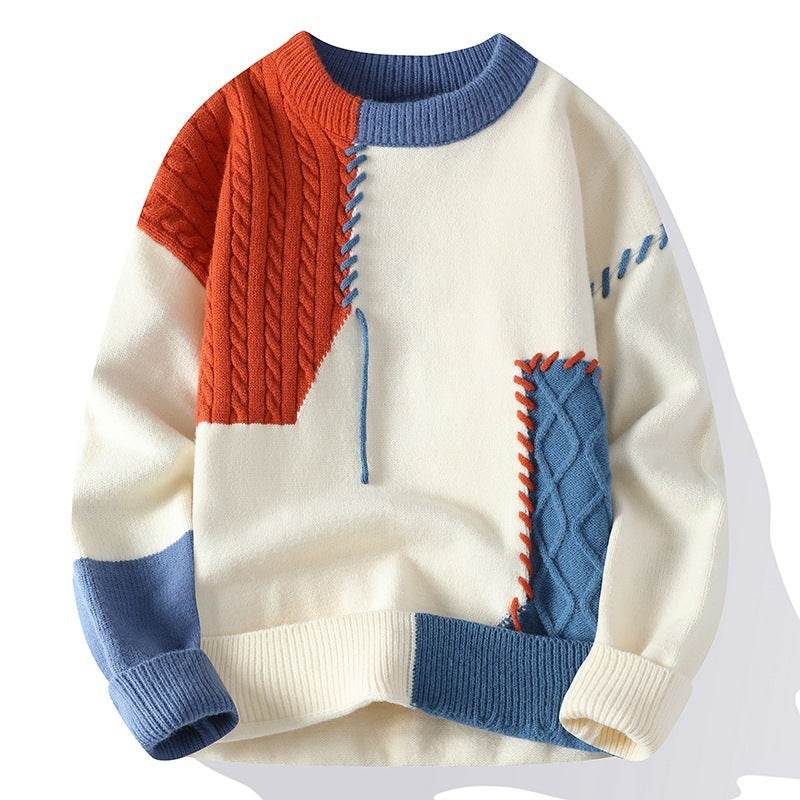 Colorblock Pullover Sweater Winter Fashion Long Sleeve Top Men's Clothing - Velora